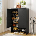 ONBRILL 6-Tier Shoe Storage Cabinet, 45'' Large Farmhouse Shoe Cabinet for Entryway, Modern Wooden Shoe Organizer Cabinets with Doors and Shelves, for Front Door Hallway (Black)