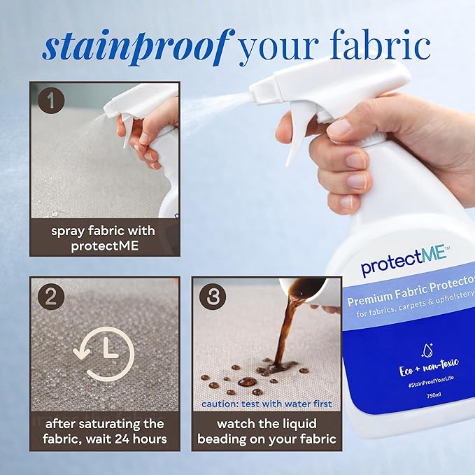 protectME Fabric Protector Spray Bundle - 25.4 oz + 84.5 oz - Non Toxic, Odorless Upholstery & Fabric Stain Guard for Couch, Carpet, Shoes, Sofa, Furniture - Water-Based & Long-Lasting Protection