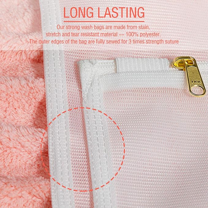 Tenrai Laundry Bag Mesh Wash Bag，Use YKK Zipper，Tote Bag Bathroom Hanging, Bra Fine Mesh Wash Bag for Underwear 3 Bags（3L Cellular Mesh）