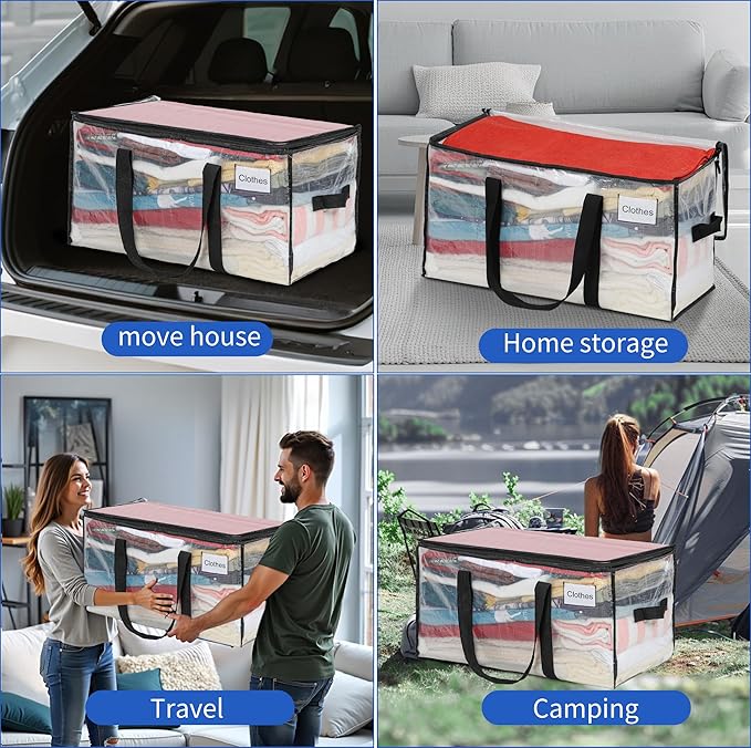 BAGAIL Heavy Duty Moving Bags with Strong Handle, Extra Large Moving Boxes, Storage Tote for Clothes, College Moving Supplies(Clear, 10 Pack)