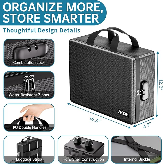 Fireproof Document Bag with Lock, Hard-Shell File Organizer, Black | Water-Resistant Zipper,Letter Size,Large Capacity,Portable Safe Storage for Important Paperwork,Passports,Certificates
