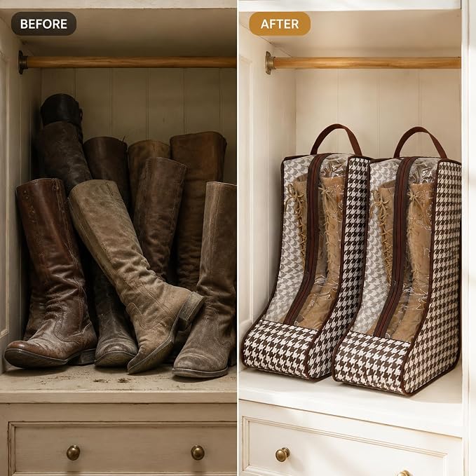 2Pcs Boot Storage Bag Organizer,Dustproof Boot Bags for Cowboy Boots,Portable Travel Shoe Protector Bags,Tall Boot Covers Storage Organizer for Packing