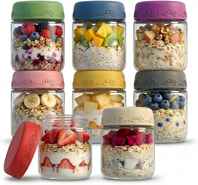 4oz 8Pack Glass Dressing Jars with Leakproof Lids, Containers for Sauce, Salad Dressing, Dips & Snacks – Reusable Glass Food Storage Cups for Lunch Box & Meal Prep(4oz-8Pack)