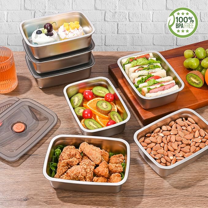 CLWVPCOT 10 Pack Stainless Steel Food Storage Containers with Leak-Proof Lids, 34oz Reusable Metal Meal Prep Lunch Boxes, Stackable, BPA-Free, Dishwasher Safe for Snacks, Fruits & On-the-Go Meals