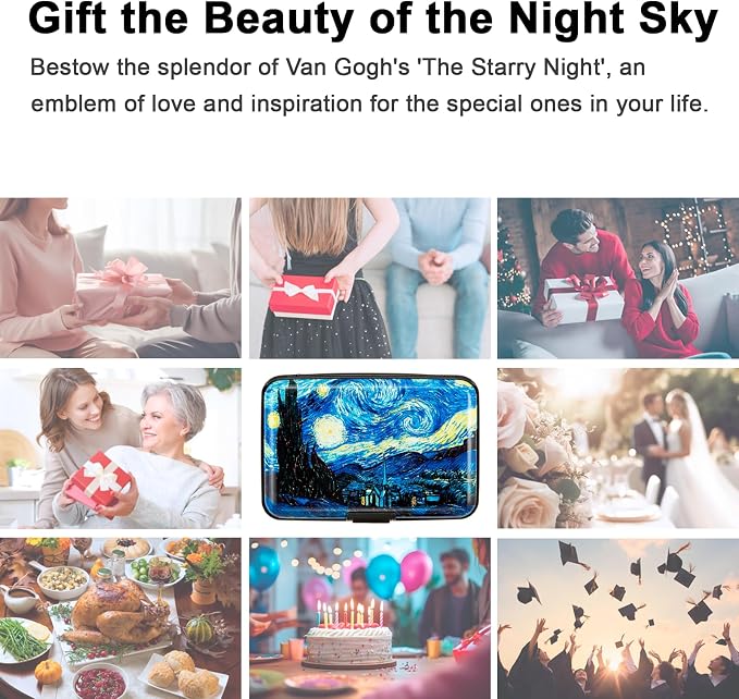 Credit Card Holder for Women Men RFID Blocking Metal Wallet Slim Business Aluminum ID Hard Case (van Gogh The Starry Night)