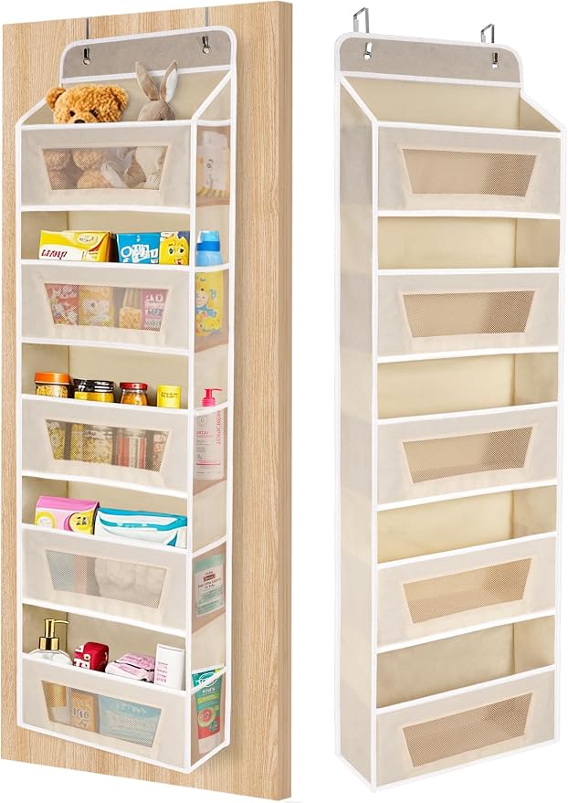 Meolsaek Over the Door Organizer,46lbs Anti-Tilt Behind the Door Storage | 5 main compartments (15.5"L×10.5"H×6"W) and 5 mesh side pockets maximize behind-the-door space for closets or pantries
