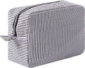Large Capacity Striped Pencil Case Cosmetic Bag with Zipper Portable Stationery Organizer Pouch for School Students Teens Travel Toiletry Bag (Black)