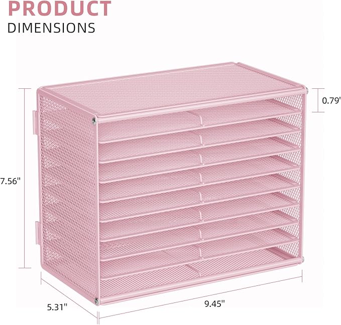 Marbrasse Mesh Marker Organizer, 9-Tier Rack Holds 126 Markers, Pink | Marker Holder, Space-saving Vertical Design, Desktop Storage for Office Classroom & Home Art Supplies