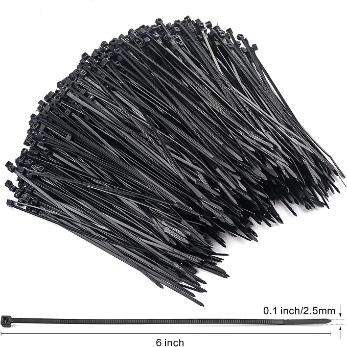 1000 Pcs Zip Ties, 6 Inch Self-Locking Nylon Cable Ties, Premium Heavy Duty Plastic Wire Ties Wraps for Indoor and Outdoor (Black)