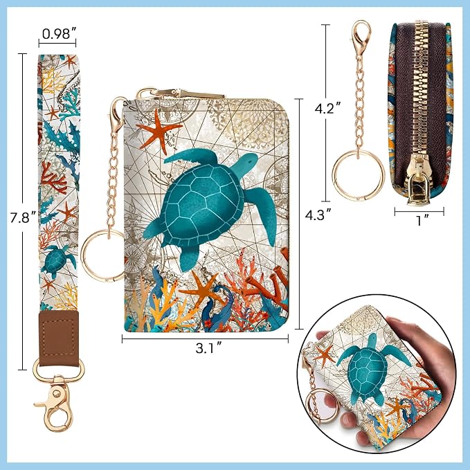Blusabaca Women Credit Card Holder, Small RFID Wallet with Wristlet Strap | Removable Keychain, Case with Zipper, Vegan PU Leather, Cash Coin Pocket, Business Accordion Purse, Ladies Female Gift