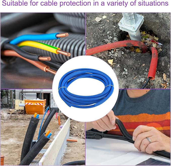 DMiotech 20ft Wire Loom Split Tubing 3/8 Inch(9.5 Mm) ID, Cord Protectors from Pet Flexible Conduit Cable Management for Office, Home, Garden, Blue