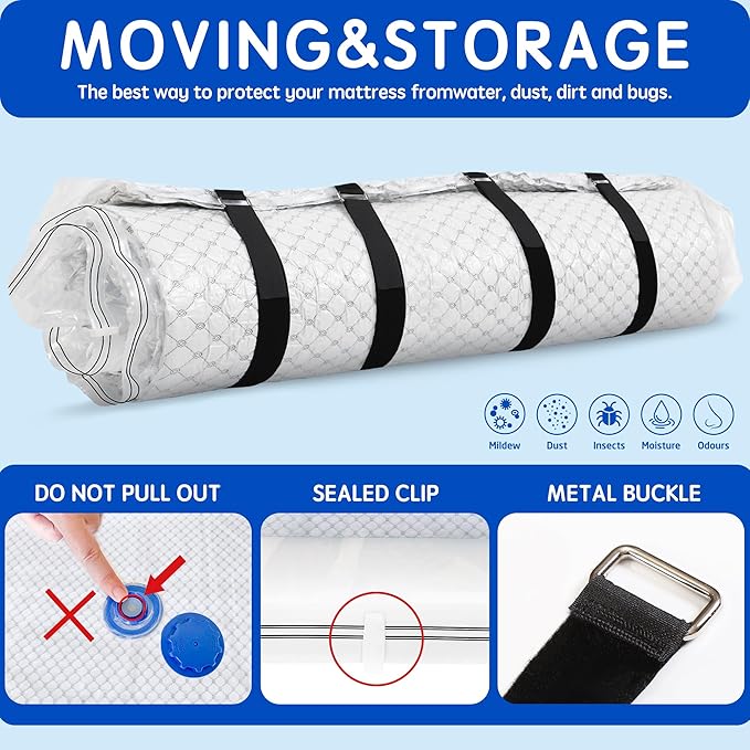 Storage Master Vacuum Storage Bag for Queen Full Size Mattress - Ideal for Memory Foam and Latex Up to 14 Inches - Designed for Easy Moving, Shipping and Storing with Straps (QUEEN/FULL)
