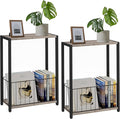 Homleke Narrow Side Tables Set of 2 with Magazine Holder, Skinny End Tables | Space-Saving Design, Small Spaces, Storage Shelf, Metal Frame, Easy Assembly, 7.1" D x 16.9" W x 23.6" H, Greige