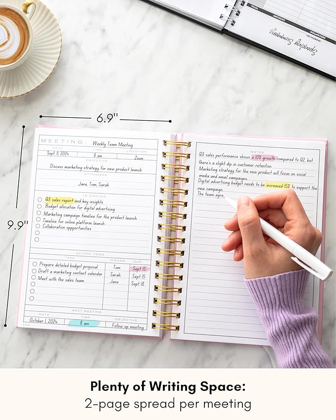 Lamare Meeting Notebook for Work Organization – Perfect Work Notebook for Note Taking, Meeting Planner and Office Supplies for Men & Women