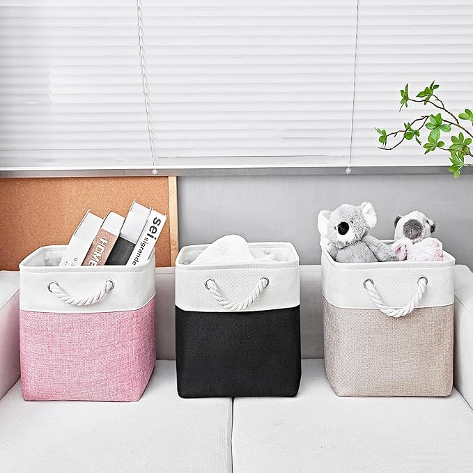 Cube Storage Bins, Collapsible Fabric Storage Cubes Bins, 11 Inch Cube Storage Bins with Handles, Foldable Storage Cubes (Pink, 10.5 * 10.5 * 11inch)