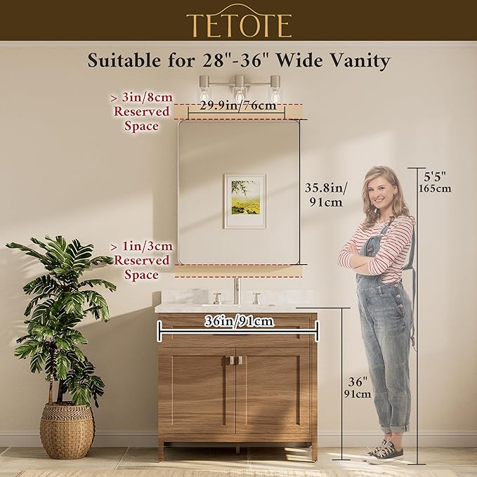 TETOTE Brushed Nickel Bathroom Mirror 30 x 36 Inch for Vanity Metal Framed Mirror Modern Farmhouse for Living Room Entryway(Horizontal/Vertical)