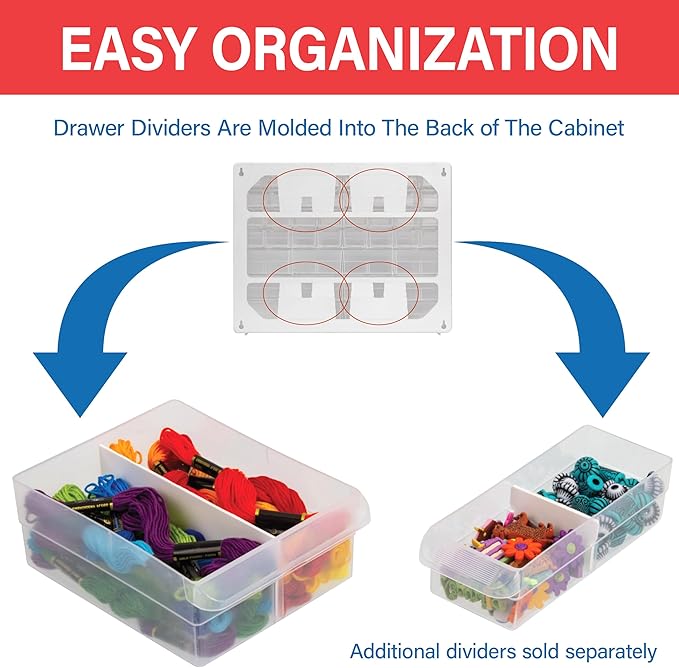 Akro-Mils 24-Drawer Plastic Drawer Storage Cabinet for Garage Organization, Bead Organizer, Building Bricks Storage, Teacher Toolbox, Makeup Organizer, 20" W x 6" D x 16" H, 10124 Red