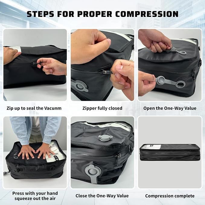 ONTYZZ Vacuum Compression Bag 20 inch Space Saver Bags Travel Case with IP67 Waterproof Zipper for Business Trip, One Bag Black