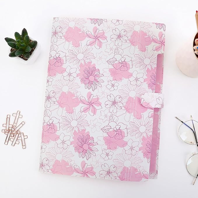 SKYDUE Accordion File Organizer, Floral Expanding File Folders with 5 Pockets, Cute Document Organizer for Paper Bills Receipt Storage, School Office & Hospital Supplies Letter/A4 Size Pink