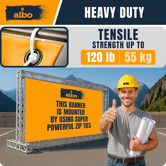 ALBO White Zip Ties Heavy Duty 16 Inch Long 120lb - 100 Pack Plastic Cable Ties 0.3 Inch Thick UV Resistant Tie Wraps for Indoor and Outdoor Use
