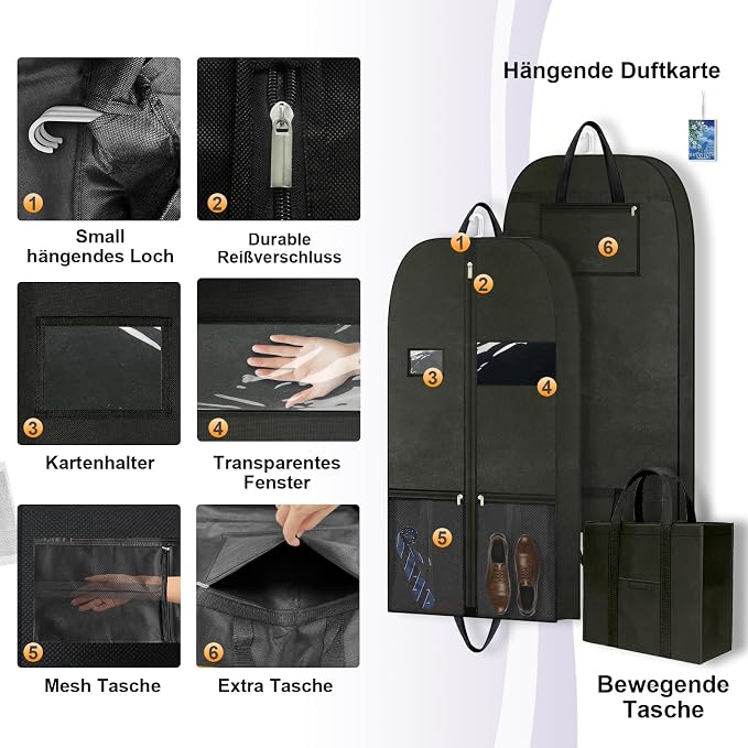 54" Garment Bags 2 Pack, Hanging Dress Covers for Closet Storage and Travel | Two breathable garment covers with pockets, handles and zippers for protecting dresses, suits, shirts and seasonal clothing.
