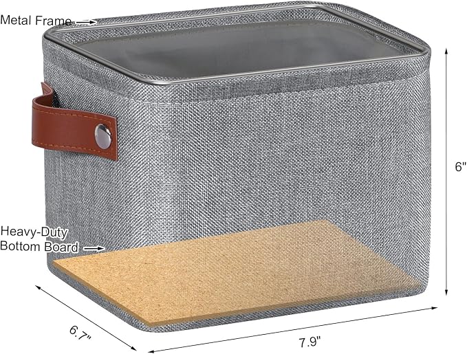 Small Fabric Storage Bins, Mini Storage Cubes, 7.8x6.7x5.9 inch | Decorative Storage Basket, Collapsible Storage Organizer, with Handles, For Desk Shelves Makeup, 4-Pack, Grey