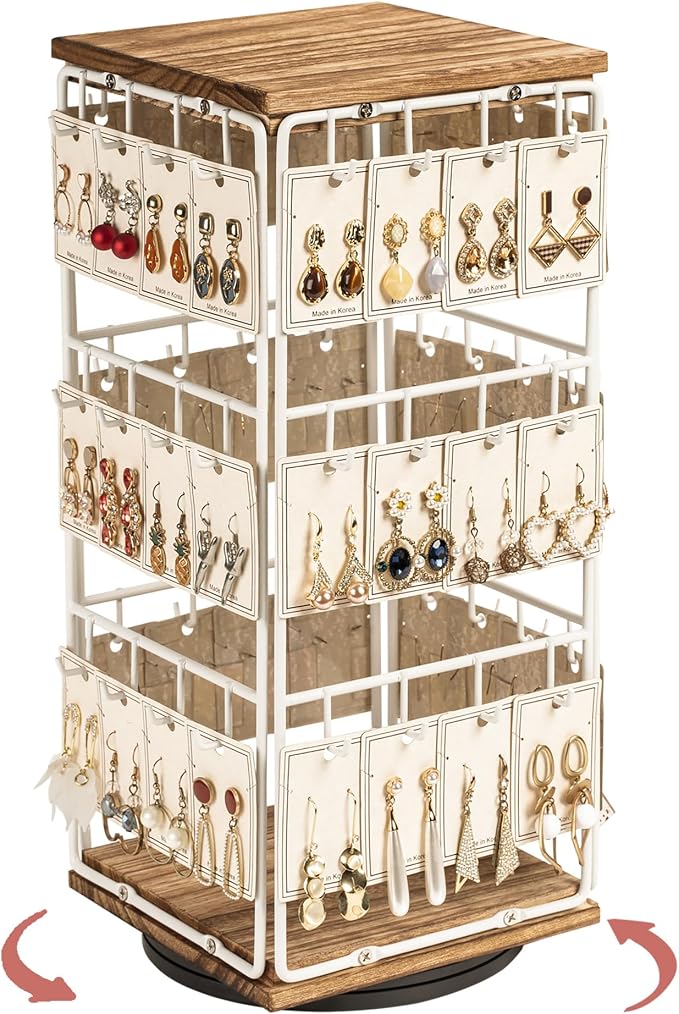 360 Rotating Earring Display Stands for Selling, Earring Rack Display Holder Stand, Jewelry Display for Vendors Selling Earring Cards, Necklaces, Bracelets, Hair Accessories (48 Hooks)