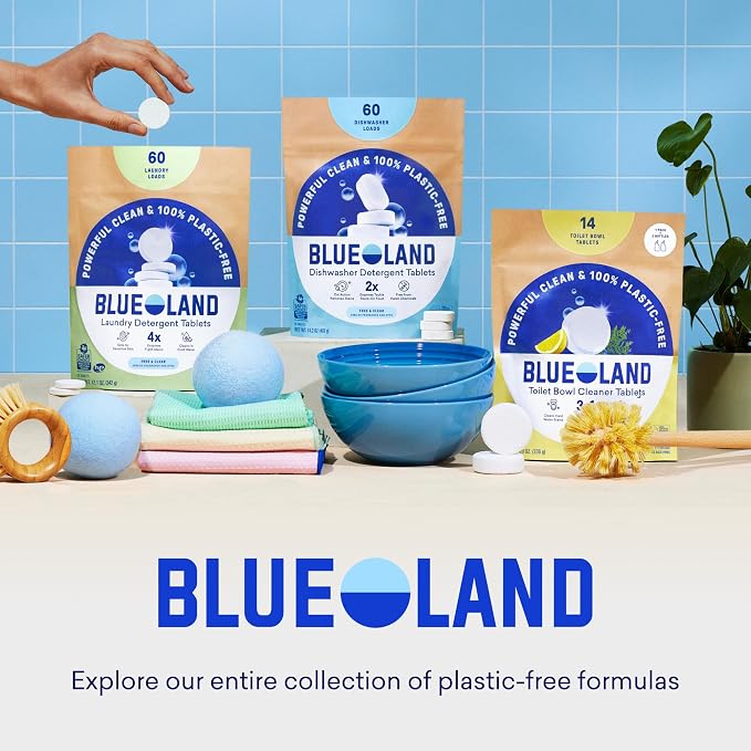BLUELAND Multi-surface Spray Cleaner, 10-Pack Refill, Eucalyptus Mint | 100% Plastic-Free Tablet, EPA Safer Choice Certified, Free from Ammonia, PFAS & Microplastics, Safe on Glass, Stone, Wood