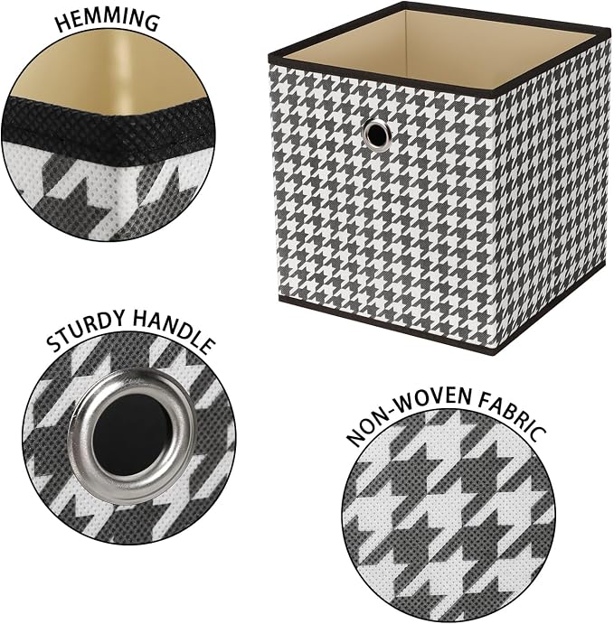 Foldable Storage Cubes Bins ,11 Inch Cloth Storage Cube Fabric Storage Box Cubes Organizer Baskets with Dual Handles for Home Organizer Set of 6 (Houndstooth)