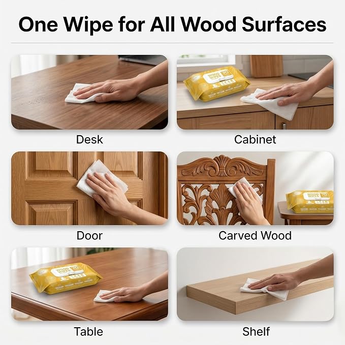 Air Jungles Wood Furniture Cleaner Wipes 70 Count (3 Packs), XL 8x10 Inch | Clean, Protect, Polish Wood Tables, Chairs, Cabinets, Desks, With Vitamin E Gentle For Skin, Lemon Scent