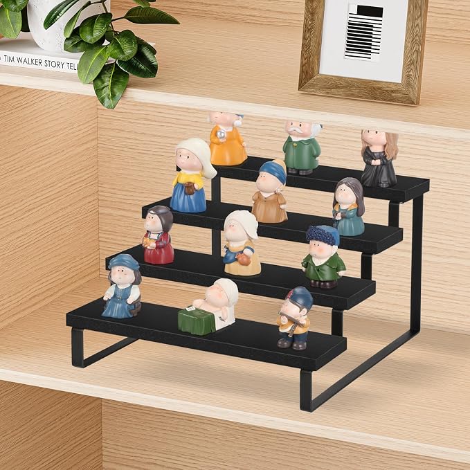 YINMIT Wooden Display Riser Stand, Tiered Perfume and Cologne Organizer Stand, 4 Tier Spice Rack Organizer, Rustic Display Shelf for Candles (4 Tier,Black)