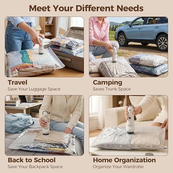 Vacuum Seal Bags for Clothing Travel,12-Pack, 80% Space Reduction | Fits Carry-On, Luggage, and Suitcase, Reusable Airtight Seal Prevents Leaks, Ideal For Home Storage & Travel Packing
