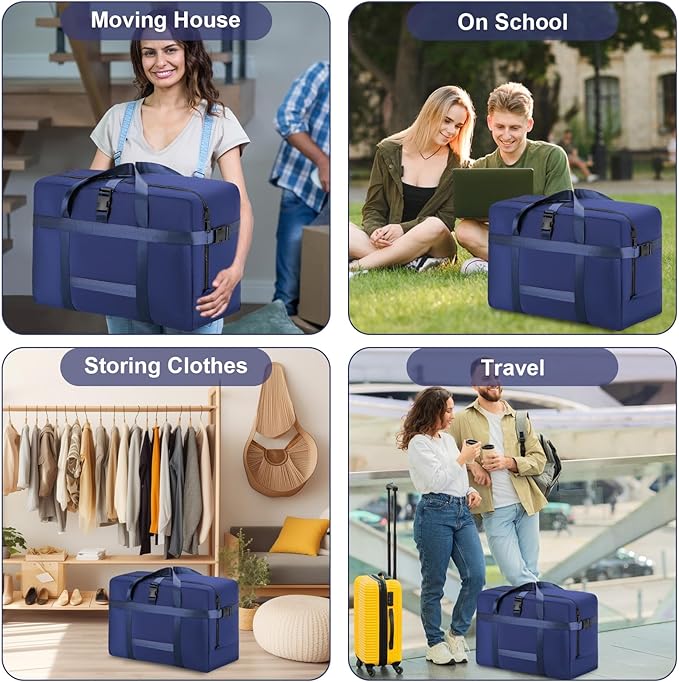 Upgrade Moving Bags Heavy Duty Extra Large, College Packing Bags for Moving Clothes, Moving Supplies & Boxes with Zippers and Handles, Storage Bags Moving Totes Camping Essentials (blue, 74L)