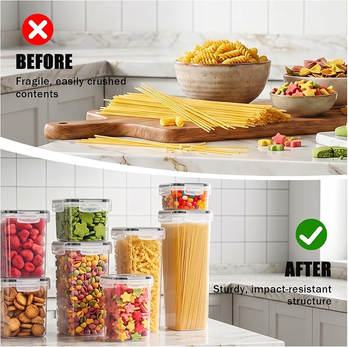 9PC Food Storage Containers, Airtight Pantry Storage Set with Lids | Stackable kitchen Storage Organizers, BPA Free Kitchen and Pantry Organization, Reusable Storage Set for Pasta, Dry Food