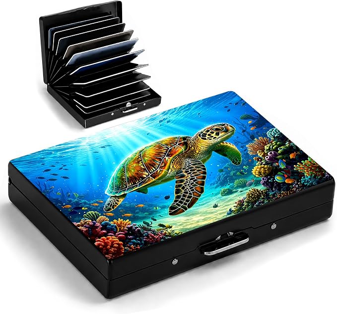 Sea Turtle Metal Wallet Credit Card Protector Case Equipped RFID Blocking | with Pop-Up Button Slim Business Cards Holder Aluminum Cards Case Exclusive Sea Turtle Gifts for Women Men