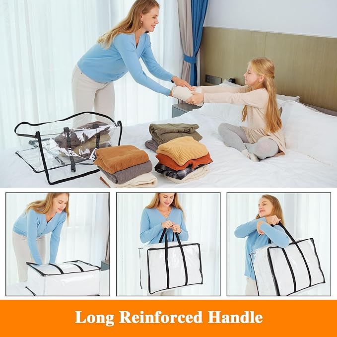 Vieshful 5 Pack Clear Comforter Storage Bag, 60L Clothes Storage Bag with Zipper Closet Organizer, Plastic Storage Containers Moving bags for Comforter, Blanket, Bedding, Duvet, Toys
