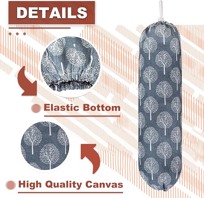 Plastic Bag Holder,Wall Mount Plastic Bag Organizer,Washable Large Grocery Bag Storage Dispenser,Shopping Bags Carrier for Home Kitchen Travelling,Free Adjustment with Drawstring,Banyan tree, 22x9"