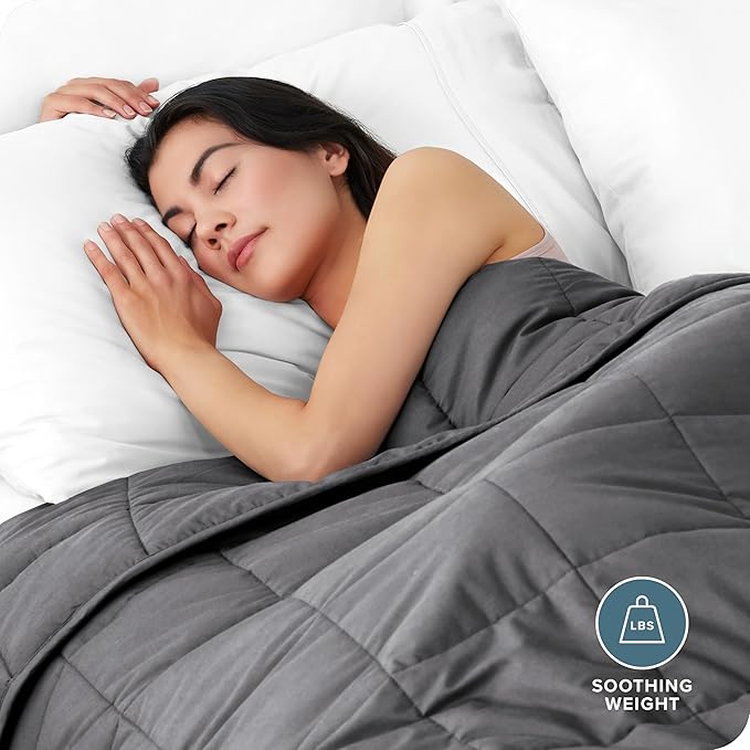Bare Home Weighted Blanket Twin or Full Size 7lb (40" x 60") - All-Natural 100% Cotton - Premium Heavy Blanket Nontoxic Glass Beads (Grey, 40"x 60")
