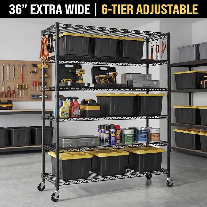 3Pack Wire Shelving 1500lbs 6 Tier Storage Shelves with Wheels NSF Certified Heavy Duty Steel Metal Shelf Adjustable Rolling Rack Kitchen Garage Closet Pantry Laundry 36''Wx18''Dx78''H