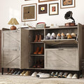 HOMEFORT Large Shoe Cabinet with 4 Flip Drawers, Farmhouse Narrow Shoe Organizer Cabinet for Entryway, Hidden Shoe Rack with Adjustable Side Cabinet for Boot Storage,6 Wood Legs, Washed Gray