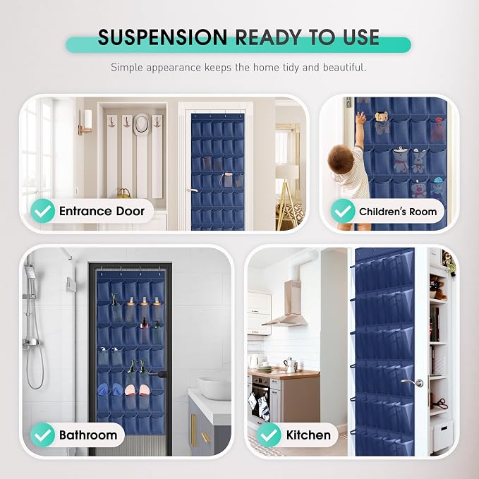 WVM Over the Door Shoe Organizer with 35 Breathable Mesh Pockets, Hanging Shoe Organizer for Door with 4 Metal Hooks, Large Capacity Closet Storage for Shoes, Accessories