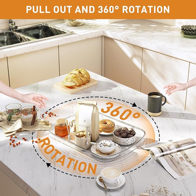 SPACEKEEPER Lazy Susan Turntable Organizer for Fridge Organization and Storage, Rectangle Turntable Lazy Susan Spice Rack for Cabinet Pantry Countertop Fridge Organizers, 1 Pack