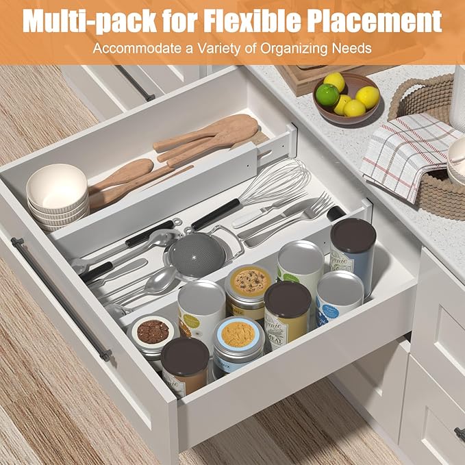 Bamboo Drawer Dividers,17-22" Adjustable Kitchen Drawer Organizer for Clothes,8 Pack Expandable Drawer Organization Separators for Bedroom,Bathroom,Dresser and Office,White