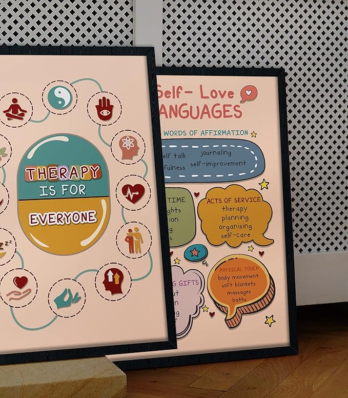LOLUIS Mental Health Poster, Boho Therapy Tools Educational Supplies Art Print Classroom School Office Decor (Therapy is For Everyone, Custom Frame Type)