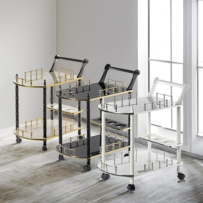 Serving Bar Cart Tea Trolley, 2 Tier Shelves on Rolling Wheels, Mobile Liquor Bar for Wine Beverage Drink Dinner Party, Utility Kitchen Storage Island Coffee Cabinet for Dining Living Room, Wood, Gray