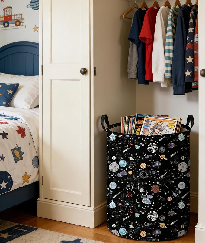 Moon and Stars Laundry hamper Baby Laundry Hamper Collapsible Canvas Waterproof Storage Bin for Kids Clothes Organizer Basket Clothes hamper Star Room Decor(Moon)
