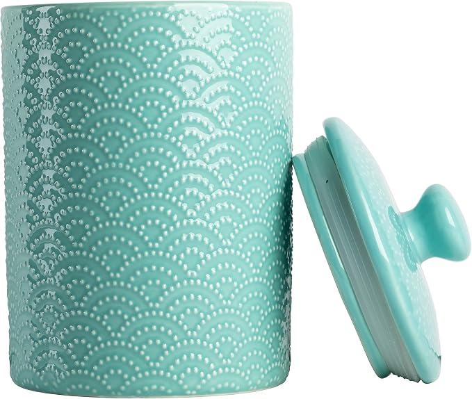 10 Strawberry Street Embossed Ceramic Kitchen Canister Set, Set of 3, Tide Blue