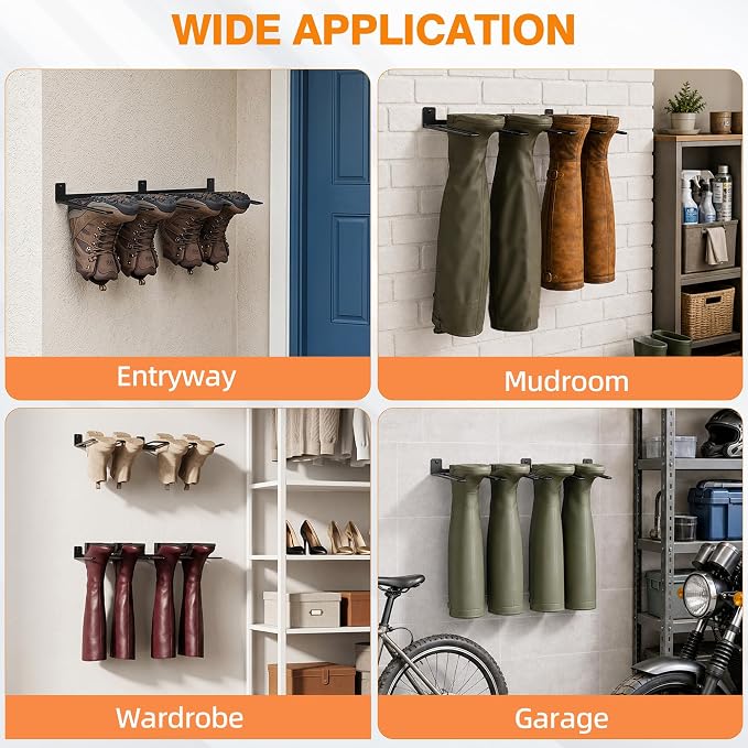 ORLESS Wader Hangers 4-Pair Boot Rack Garage Storage, Cowboy Boot Holder, Metal Wire Organizer for Entryway