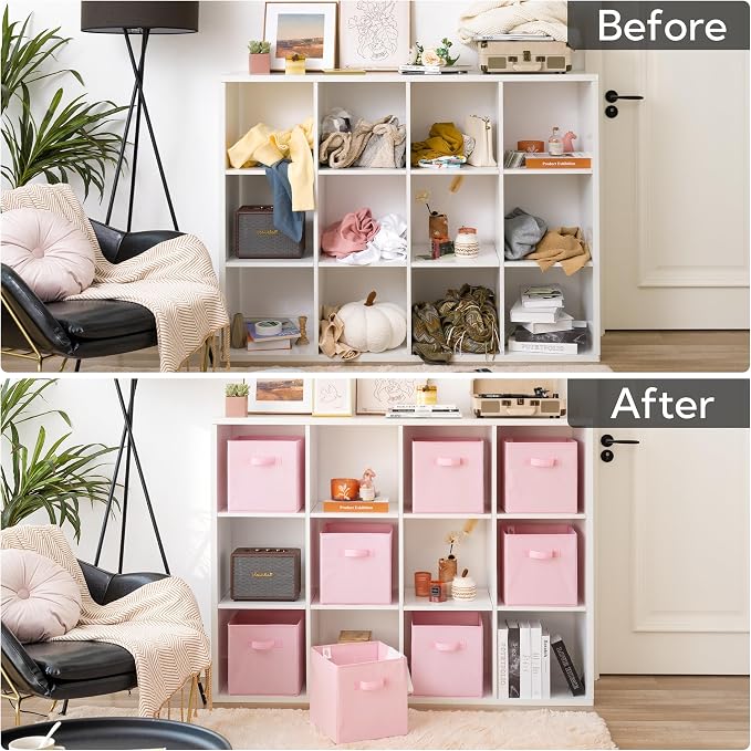 GRANNY SAYS Cube Storage Bins, 11 Inch Storage Cube Organizer, Collapsible Fabric Storage Cubes with Handle, Decorative Cube Storage Organizer for Shelves, Closet, Pink, 8-Pack