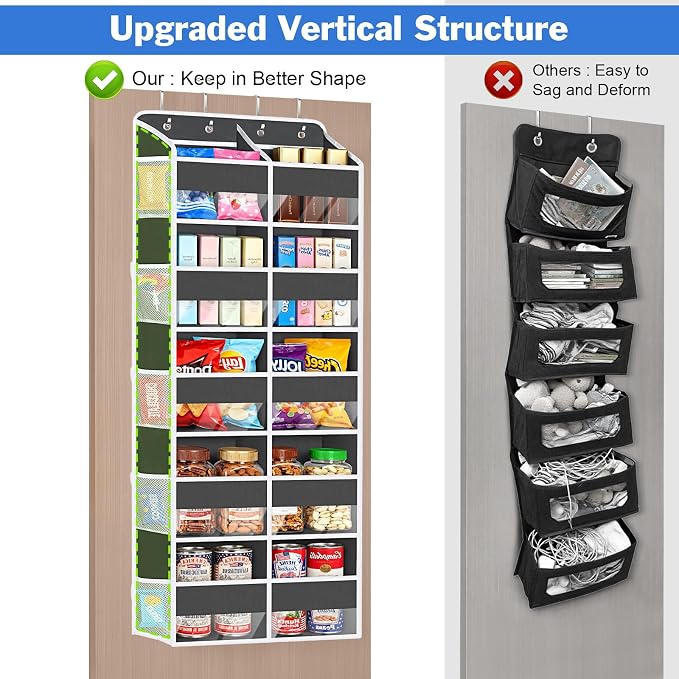 KEEGH 5 Tiers Over Door Organizer, Large Hanging Door Organizer, Dark Grey | High Load-Bearing Capacity, Large Capacity, 4 Sturdy Hooks, Over the Door Storage for Bedroom, Nursery, Bathroom and Pantry
